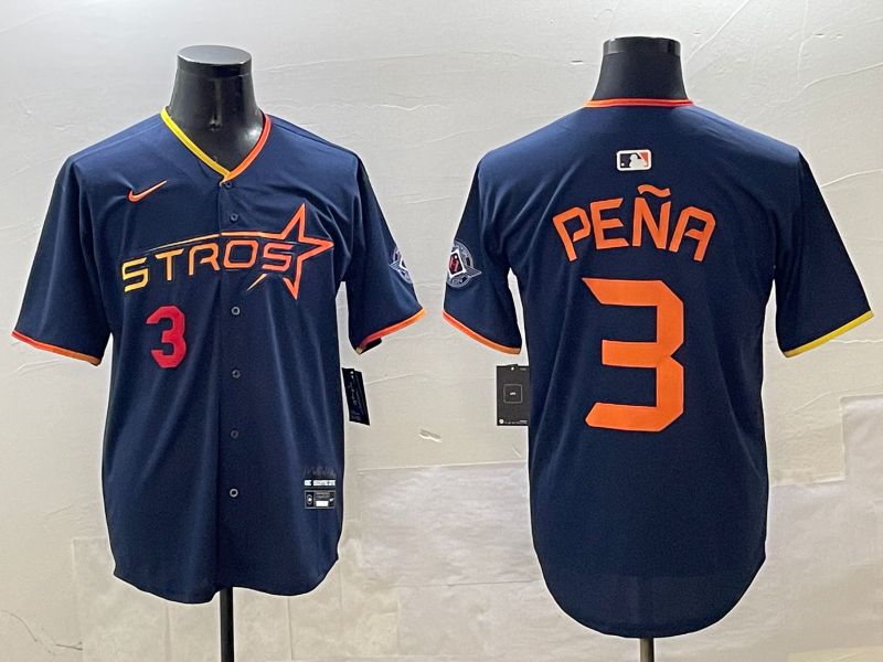 Men Houston Astros #3 Pena Drak Blue Three generations Joint Name 2025 Nike MLB Jersey style 2